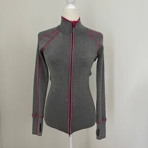 Athleta Women's Giant Slalom Full Zip Sweater Gray Pink Small
